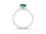 Silver Oval Cut Emerald Solitaire Ring with Flower Prong Setting and Classic Band_15