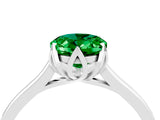 Silver Oval Cut Emerald Solitaire Ring with Flower Prong Setting and Classic Band_16