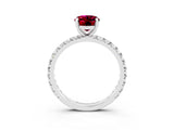 Silver Oval Cut Garnet Pavé Solitaire Ring with Round Band and Prong Setting_45