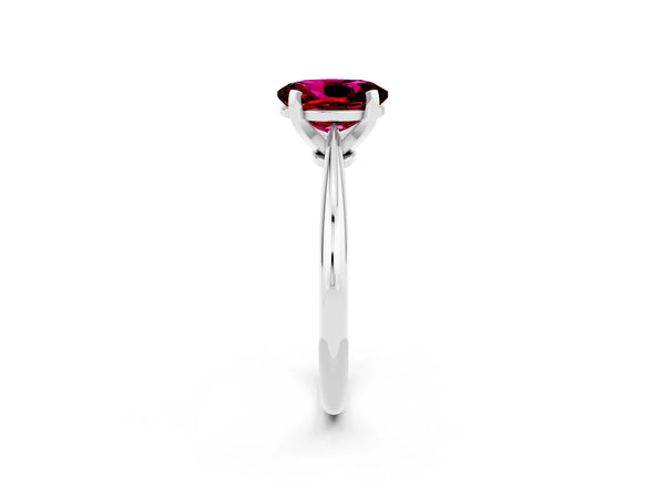 Silver Oval Cut Garnet Solitaire Engagement Ring with Classic Band and Four-Prong Setting