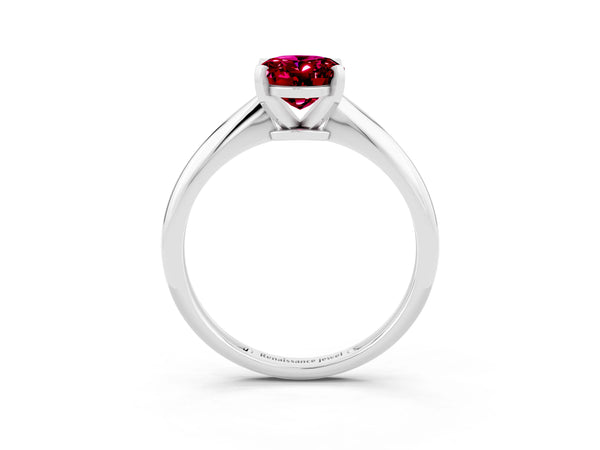 Silver Oval Cut Garnet Solitaire Engagement Ring with Classic Band and Four-Prong Setting