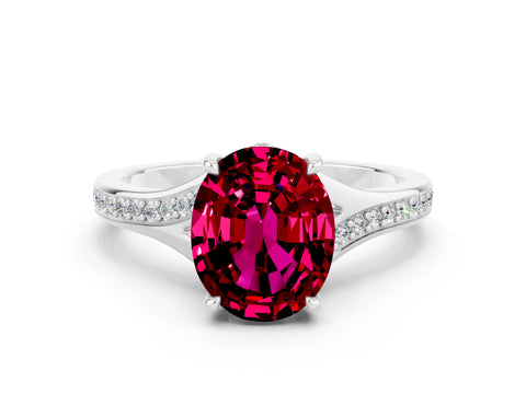 Silver Oval Cut Garnet Solitaire Ring with Pavé Band and Prong Setting_12
