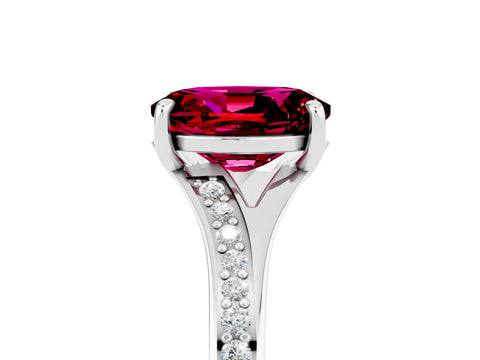 Silver Oval Cut Garnet Solitaire Ring with Pavé Band and Prong Setting_17