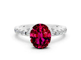 Silver Oval Cut Garnet Solitaire Ring with Round  Pavé Band and Four-Prong Setting_36