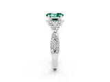 Silver Oval Cut Green Sapphire  Halo Twist Band Solitaire Prong Setting Ring_14