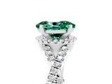 Silver Oval Cut Green Sapphire  Halo Twist Band Solitaire Prong Setting Ring_17