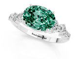 Silver Oval Cut Green Sapphire Scattered Round Accent Ring with Prong Setting_31