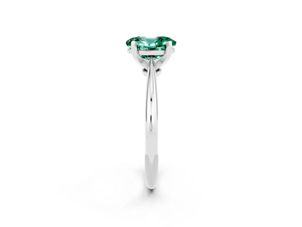Silver Oval Cut Green Sapphire Solitaire Engagement Ring with Classic Band and Four-Prong Setting