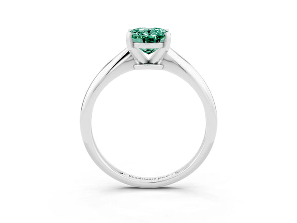 Silver Oval Cut Green Sapphire Solitaire Engagement Ring with Classic Band and Four-Prong Setting