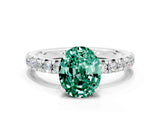 Silver Oval Cut Green Sapphire Solitaire Pavé Engagement Ring with Round Band and Prong Setting_96