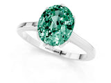Silver Oval Cut Green Sapphire Solitaire Ring with Flower Prong Setting and Classic Band_1