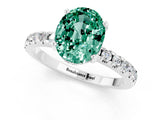 Silver Oval Cut Green Sapphire Solitaire Ring with Round  Pavé Band and Four-Prong Setting_25
