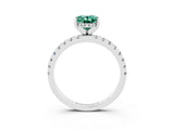 Silver Oval Cut Green Sapphire Solitaire Ring with Round  Pavé Band and Four-Prong Setting_27