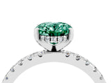 Silver Oval Cut Green Sapphire Solitaire Ring with Round  Pavé Band and Four-Prong Setting_28