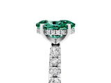 Silver Oval Cut Green Sapphire Solitaire Ring with Round  Pavé Band and Four-Prong Setting_29