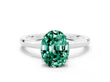 Silver Oval Cut Green Sapphire Solitaire Ring with Thin Band and Prong Setting_42