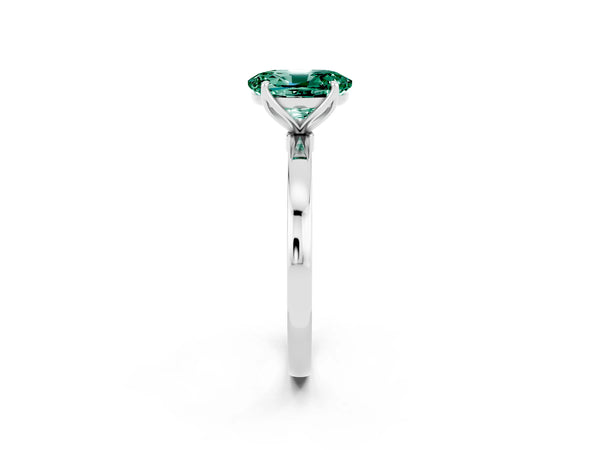 Silver Oval Cut Green Sapphire Solitaire Ring with Thin Band and Prong Setting