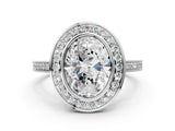 Silver Oval Cut Halo Bezel Diamond Pave Band Ring_13