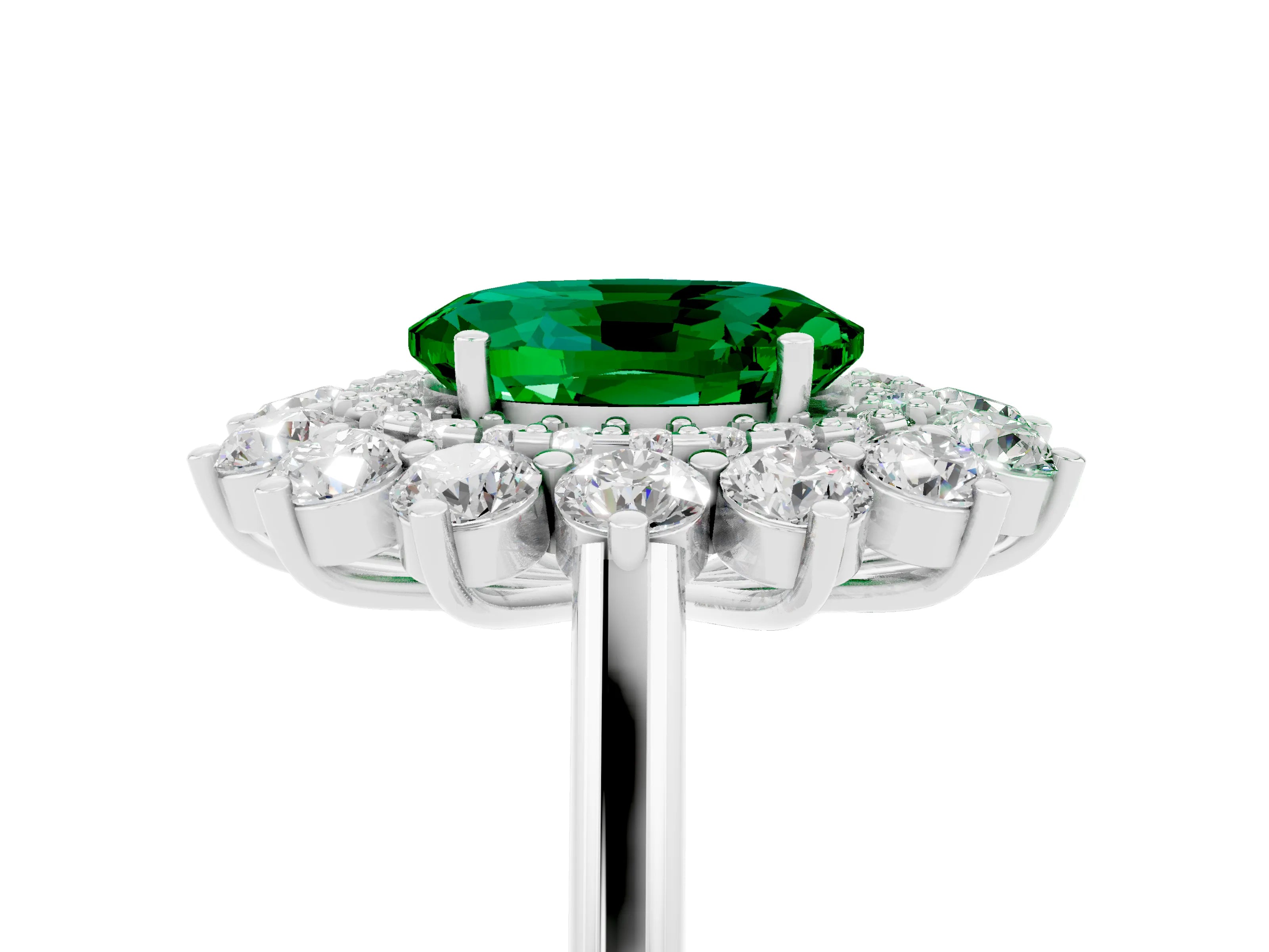 Silver Oval Cut Halo Cluster Diamond Ring with Pave Band and Four-Prong Setting_11