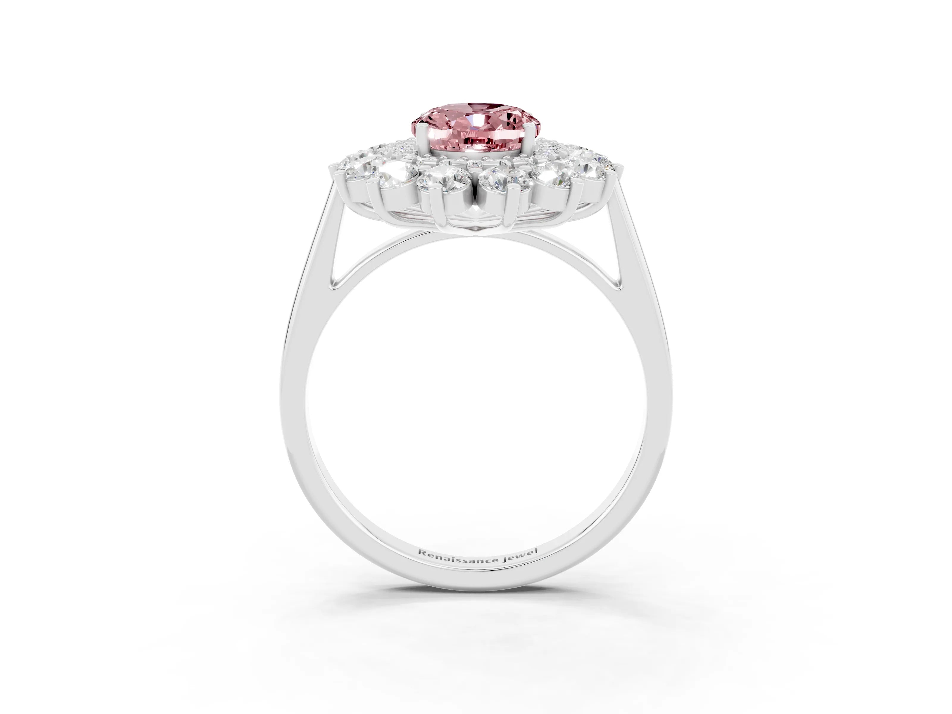 Silver Oval Cut Halo Cluster Diamond Ring with Pave Band and Four-Prong Setting_21