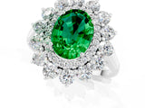 Silver Oval Cut Halo Cluster Diamond Ring with Pave Band and Four-Prong Setting_7