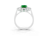 Silver Oval Cut Halo Cluster Diamond Ring with Pave Band and Four-Prong Setting_9