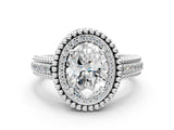 Silver Oval Cut Halo Diamond Ring with Beaded Split Shank and Four-Prong Setting_13