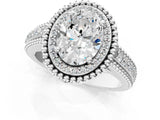Silver Oval Cut Halo Diamond Ring with Beaded Split Shank and Four-Prong Setting_14