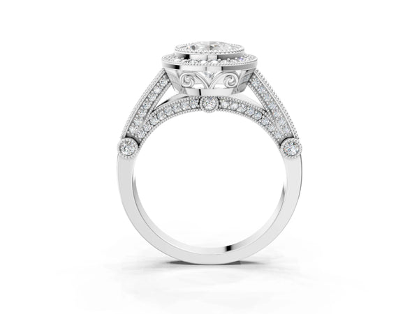 Sterling Silver Oval Vintage Bezel Halo Engagement Ring Setting