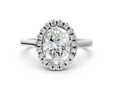 Silver Oval Cut Halo Round Diamond Solitaire Ring with Pavé Band and Four-Prong Setting_12