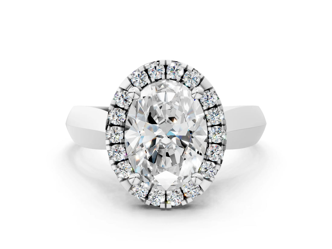 Silver Oval Cut Halo Solitaire Engagement Ring with Square Band and Four-Prong Setting_12