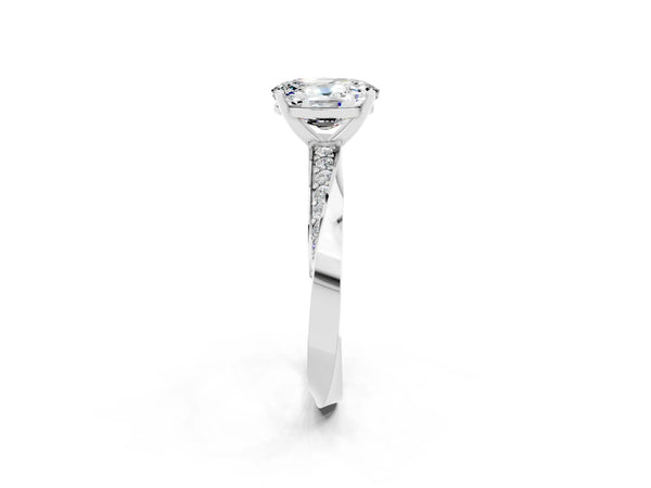Silver Oval Cut Moissanite Engagement Ring with Side Stone Accents and Four-Prong Setting