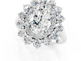 Silver Oval Cut Moissanite Floral Double Halo Engagement Ring with Prong Setting_133
