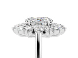 Silver Oval Cut Moissanite Floral Double Halo Engagement Ring with Prong Setting_137