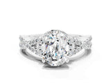 Silver Oval Cut Moissanite  Halo Twist Band Solitaire Prong Setting Ring_12