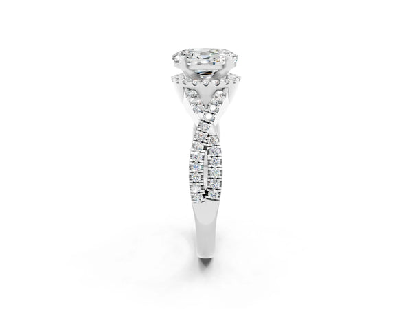 Silver Oval Cut Moissanite  Halo Twist Band Solitaire Prong Setting Ring