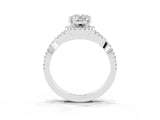 Silver Oval Cut Moissanite  Halo Twist Band Solitaire Prong Setting Ring_15