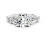 Silver Oval Cut Moissanite Scattered Round Accent Ring with Prong Setting_30