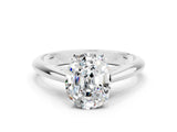 Silver Oval Cut Moissanite Solitaire Engagement Ring with Cathedral Setting and Four-Prong Mount