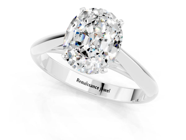 Sterling Silver Oval Moissanite Solitaire Cathedral Engagement Ring with Arched Shoulders