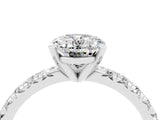 Silver Oval Cut Moissanite Solitaire Pavé Engagement Ring with Round Band and Prong Setting_94