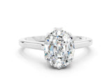 Silver Oval Cut Moissanite Solitaire Ring with Flower Prong Setting and Classic Band