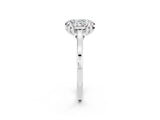 Silver Oval Cut Moissanite Solitaire Ring with Flower Prong Setting and Classic Band_2