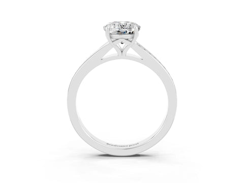 Silver Oval Cut Moissanite Solitaire Ring with Pavé Band and Prong Setting_15