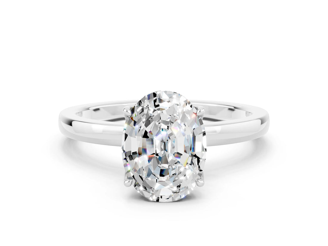Silver Oval Cut Moissanite Solitaire Ring with Thin Band and Prong Setting_42