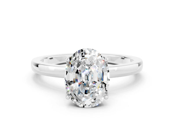 Silver Oval Cut Moissanite Solitaire Ring with Thin Band and Prong Setting