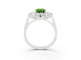 Silver Oval Cut Peridot Floral Double Halo Engagement Ring with Prong Setting_189