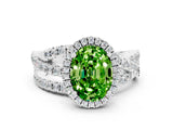 Silver Oval Cut Peridot Halo Ring with Round Split Shank and Prong Setting_78