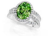 Silver Oval Cut Peridot Halo Ring with Round Split Shank and Prong Setting_79