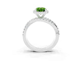 Silver Oval Cut Peridot Halo Ring with Round Split Shank and Prong Setting_81